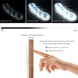 LRGBST 6 Pieces 2 m COB LED Strip Set, 5 V USB White COB LED Strip Light with Touch and Hand Sweep Dimmer Switch for Cabinet Showcase Kitchen Lighting (White, 2 m)