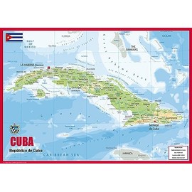 Cuba Physical Map - 23.3 x 16.5 Inches - Paper Laminated
