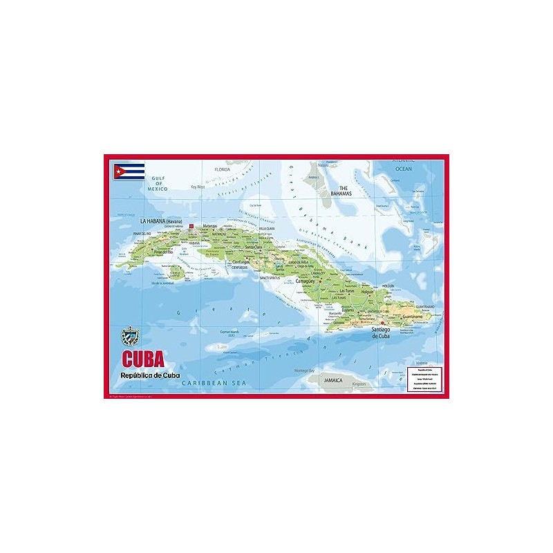 Cuba Physical Map - 23.3 x 16.5 Inches - Paper