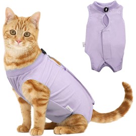 Voarge Recovery Suit Cat, Cat Bodysuit After Surgery, Anti-Leaking, Prevent Licking After Surgery, Weaning and Keep Warm Recovery Cloth Suit for Cats Dogs (M, Purple)