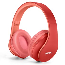 TUINYO Wireless Headphones Over Ear, Bluetooth Headphones with Microphone, Foldable Stereo Wireless Headset- (RED)