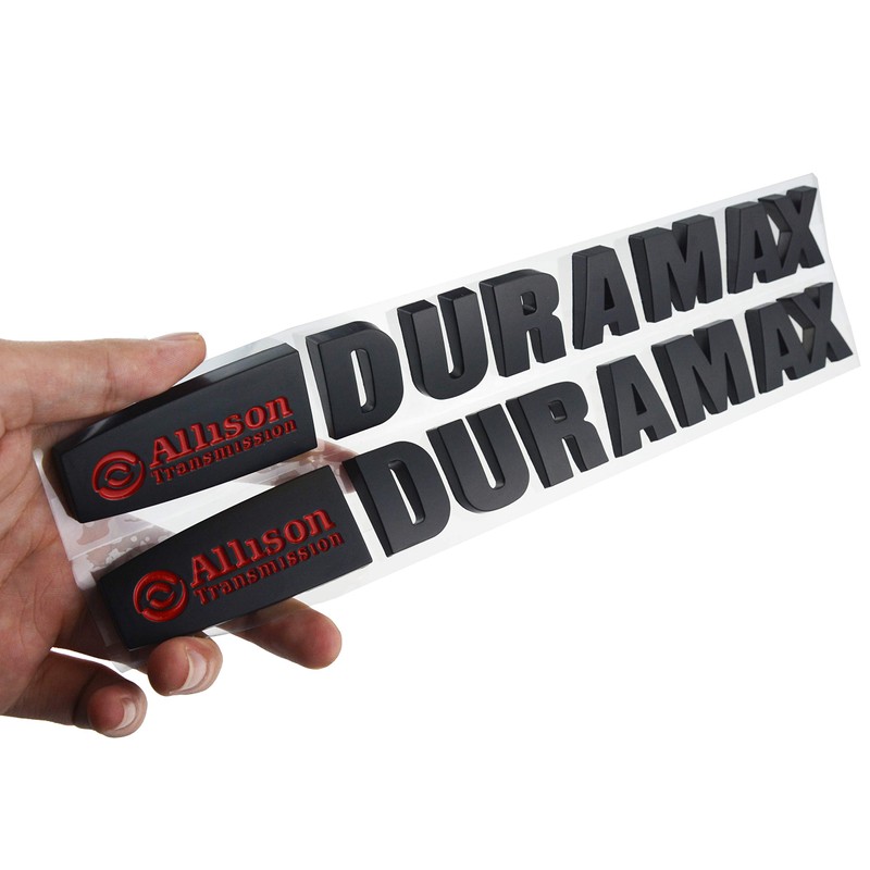 2X Allison Duramax Emblem Badge Matte Black/Red 3D Raised Strong