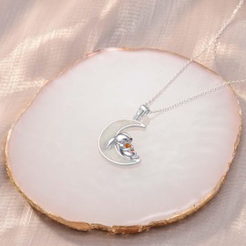 YAFEINI Bunny Necklace for Women 925 Sterling Silver Moon Opal Rabbit Pendant Necklace Jewelry Birthday Gifts for Girls Daughter (Bunny Necklace)