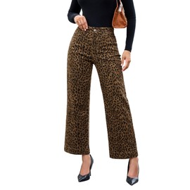 luvamia Wide Leg Jeans Woman Trendy High Waisted Cheetah Print Leopard Bell Bottom Pants for Women Ankle Length Womens Country Concert Outfits Womens High Waist Waisted Brown Cheetah Size Small 4 to 6
