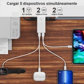 Cargador 5 En 1, Dapon Regleta De Alimentación De Estación De Carga De Escritorio Gan Usb C De 65 W Con 2 Tipo C + 2 Usb A+ 1 Ca Para Computadoras Portátiles, Tabletas Y Smartphones,Color Blanco