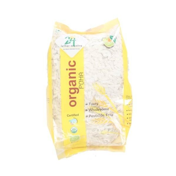 24 Letter Mantra Organic Beaten Rice, Poha White, 2 lb (Packaging may vary)