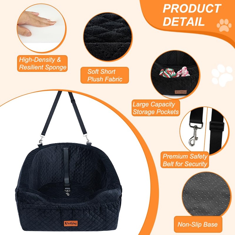 Vivifying Dog Car Seat for Small & Medium Dogs, Detachable