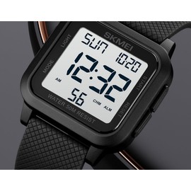Ziyan Men's Digital Sports Watch Digital Watch Waterproof LED Wrist Watch with Stopwatch Countdown Timer, Black / White, Sports