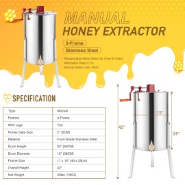 CREWORKS 3/6 Frame Manual Honey Extractor Spinner Beekeeping Equipment w/ Stands