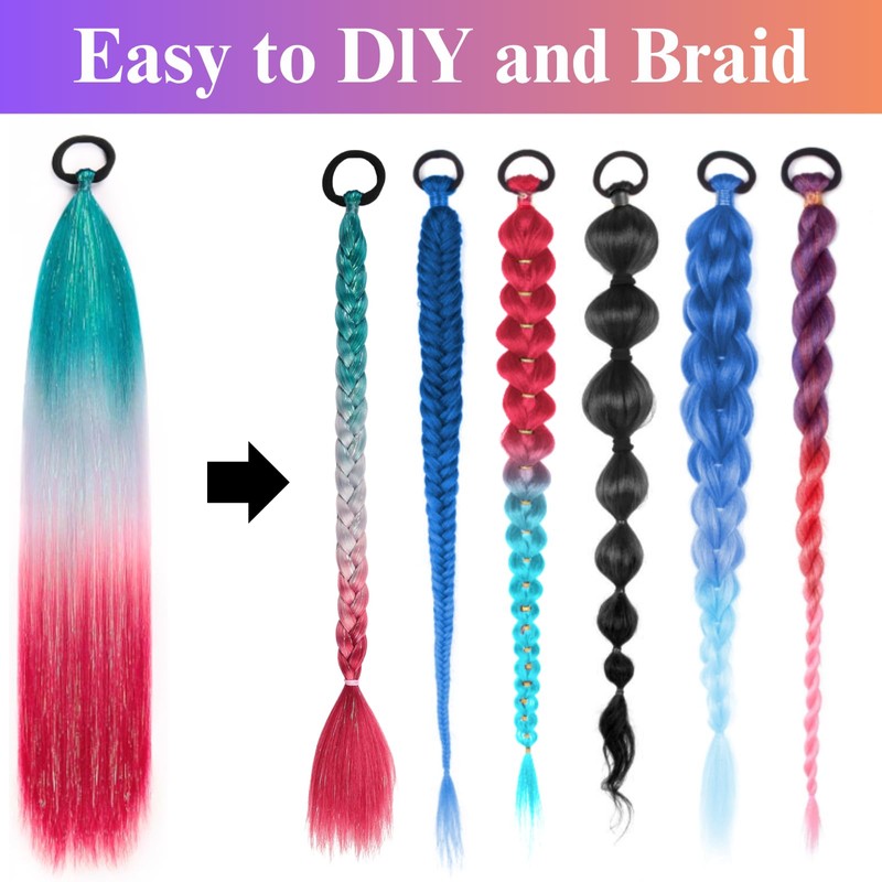 26 Inch Hair Tinsel Colored Braided Ponytail for Kids, 2