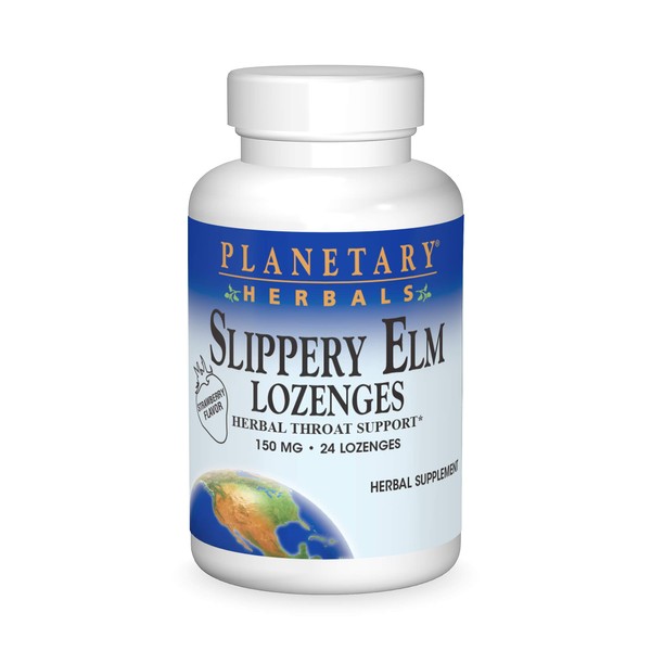 Planetary Herbals Slippery Elm Lozenges, Strawberry, 24 Count