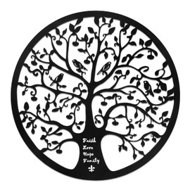 ONNIJUN Metal Tree of Life Wall Decor, Faith Love Hope Family Metal Wall Art Decor with Birds, Wall Hanging Home Decoration for Living Room, Bedroom, Fence Indoor Ourdoor, 30x30cm