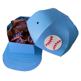 Hat Gift Box DIY Craft Kit, Baseball Treat Box Cardstock Pieces for Father's Day, Blue White and Red, 6”x7.5”x4”, 2-Count
