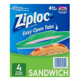 Ziploc Easy Open Tabs Sandwich Bags 580, 145 Count (Pack of 4)
