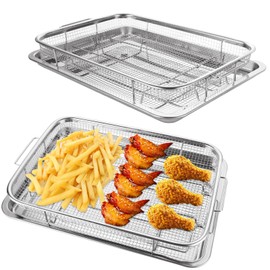 LDHHYH 2 Set Air Fryer Basket for Oven 15.4"x11.5", Non-stick Large Oven Air Fryer Basket and Tray Set, Stainless Steel Air Fryer Pan Crisper Tray for Cooking Baking and Broiling