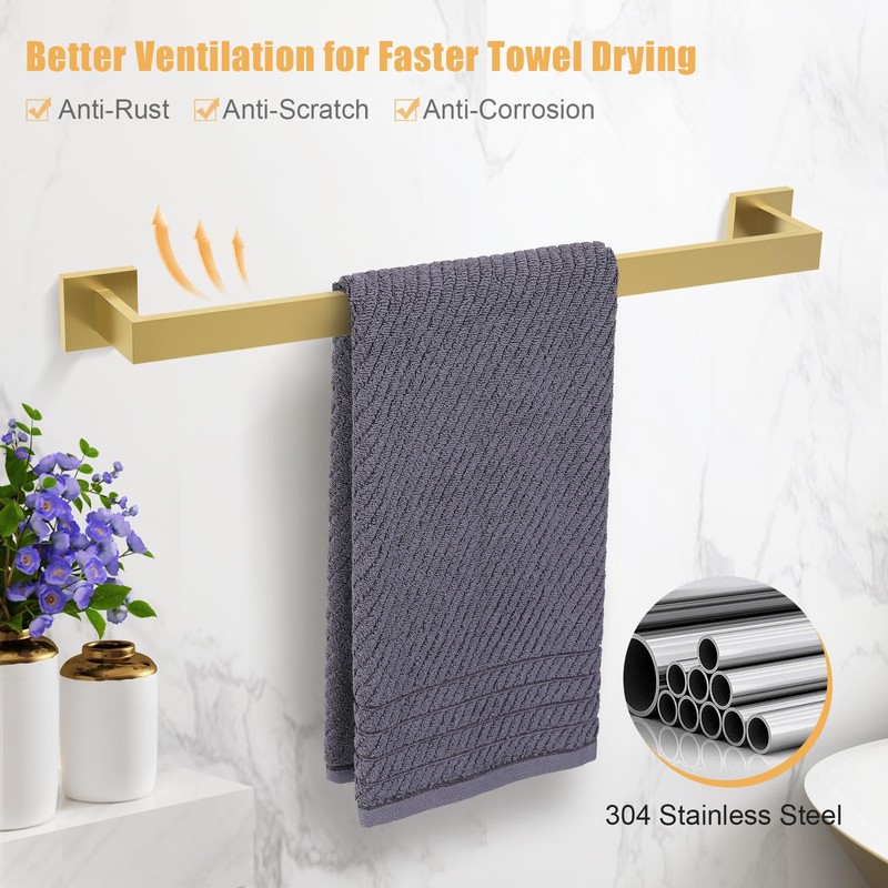 TURS 10-Piece Bathroom Hardware Accessories Set Brushed Gold Towel Bar