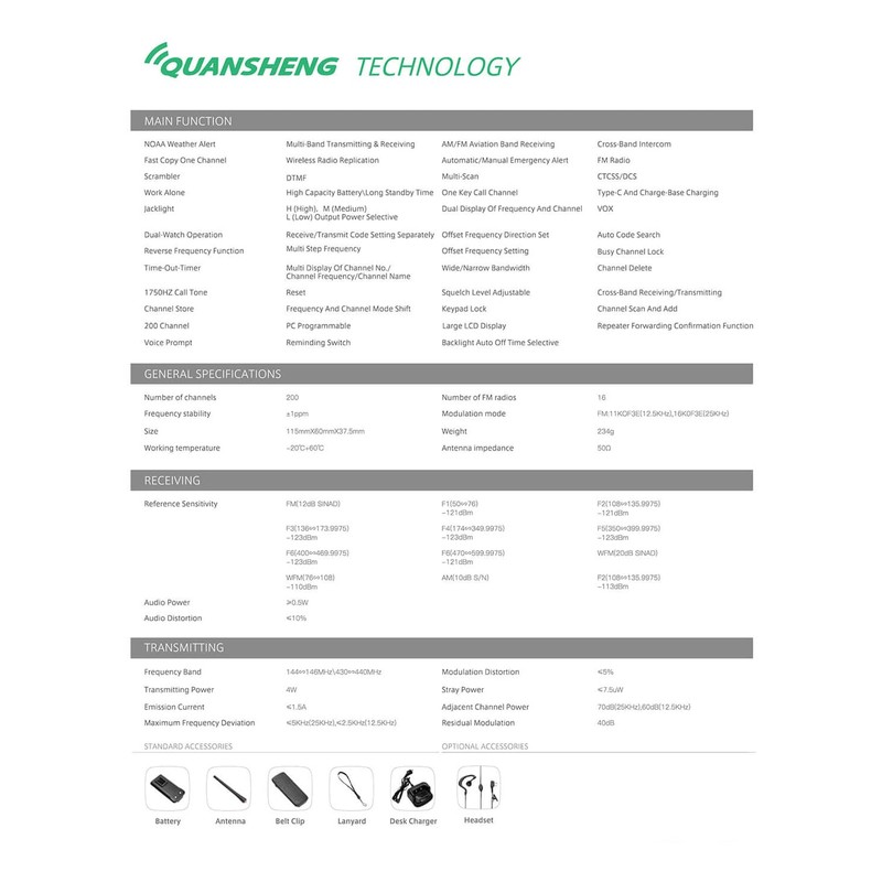 QUANSHENG UVK5 AM/FM/DTMF walkie Talkie 200 Channel Type-C Charging Three