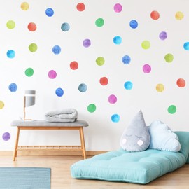 Polka dot Stickers for Bedroom and playroom Decor. Removable Vinyl. Candy Colors. Also for Nursery, Kids Bedroom and Classroom. Watercolor dots. Colorful Baby Room Decor.