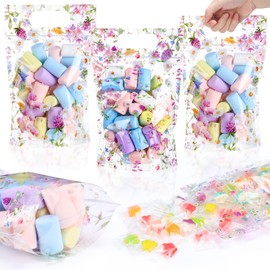 Blosssound 50 Pcs Wildflower Plastic Bags Clear Floral Sealed Pouches with Handles Flower Theme Favor Bags for Wedding Birthday Party Candy Guests Gift Wrapping Supplies Decor (Wildflower)