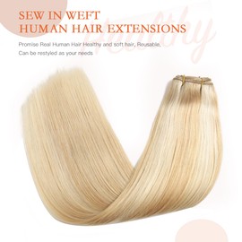 XDhair Weft Hair Extensions Real 20inch 100g Caramel Blonde Mixed Platinum Blonde Double Weft Remy Weave Bundles Hair Extension Flat Weft Hair Extensions #27p60 20inch