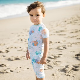 Burt's Bees Baby Baby Boys' Pajamas, Sleeve Tee and Shorts 2-Piece PJ Set, 100% Organic Cotton, Under The Sea