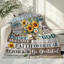 Christian Gifts for Women Faith, Sunflower Christian Blanket for Women, Baptism Gifts for Girls Woman, Inspirational Religious Gift, Sunflower Catholic Gift Jesus Confirmation 50''x 60''