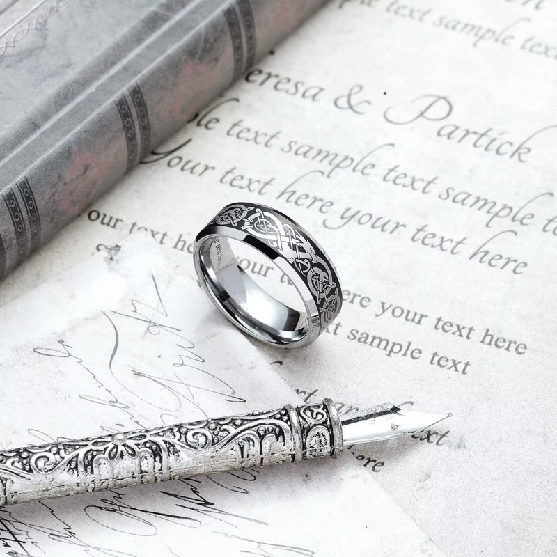 King Will Black Silver Celtic Dragon Tungsten Wedding Rings Laser