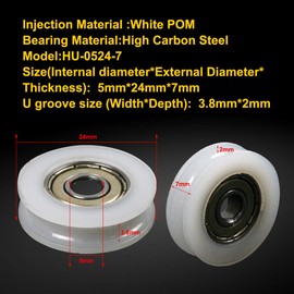 Atoplee 4pcs Round Groove Nylon Pulley Wheels Roller for Slide Gate/Angle Bar/Drawers (5x24x7mm)