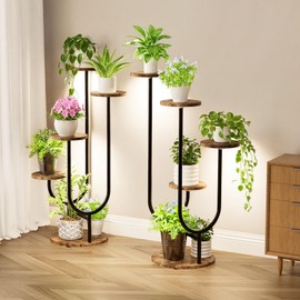 Forotone Plant Stand Indoor with Grow Light, 2 Pack Metal Plant Shelf, 5 Tiered Corner Plant Stand Display Shelves Flower Holder for Living Room Patio Balcony