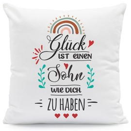 GRAVURZEILE Cushion with Saying "Glück ist jemanden wie Dich zu haben - Gift for Family Friends for Birthday Christmas Size with Filling, Colour Son