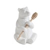 Creative Co-Op DA8253 White Bear Shaped Honey Pot with Bamboo