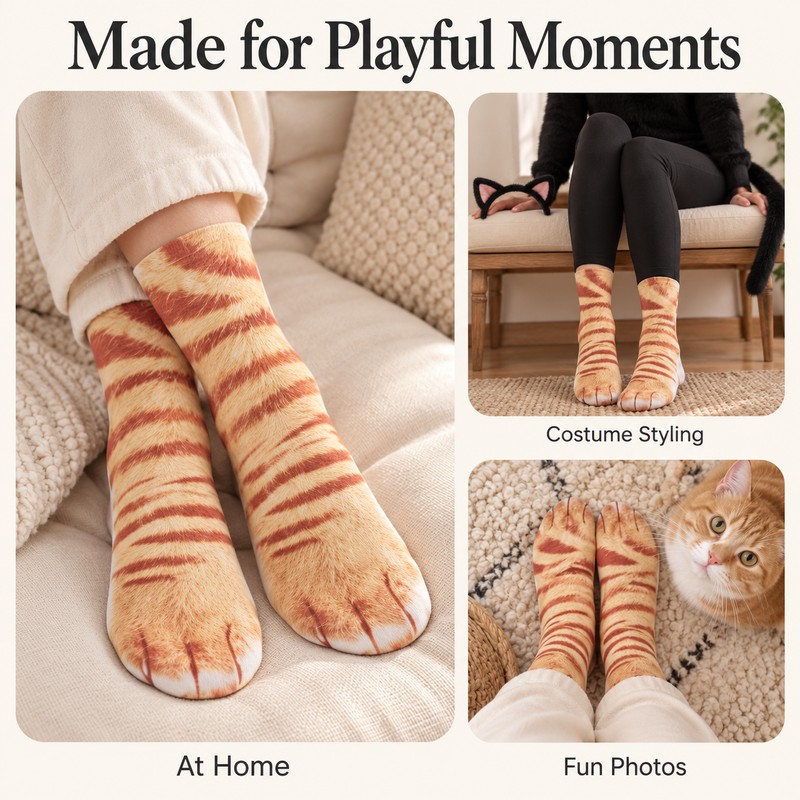 Animal Paw Socks for Playful Everyday Wear – Realistic Cat