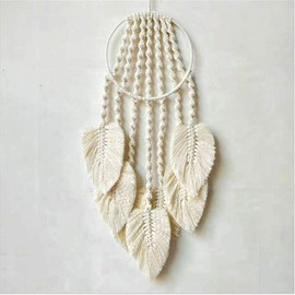 AMIPOS Cotton Woven Macrame Dream Catcher Feather Tassel Wall Hangings Handmade Bohemian Home Wall Decor (Beige)