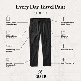 Roark Layover Traveler Pants - Men's Lightweight Travel Pants, Breathable Pants for Men, Travel Pants for Men on Plane, Ideal for Hiking & Everyday Wear, Black, 32