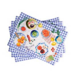 Maison d' Hermine Gourmand 100% Cotton Set of 4 Place-Mats for Dining Table, Kitchen, Wedding, Everyday, Dinner Parties, Spring/Summer (33 cm x 48 cm)