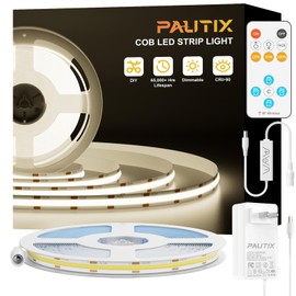PAUTIX COB LED Strip Light 16.4ft/5m 2400LEDs Natural White 4000K,CRI93+ Super Bright High Lumen,Dimmable 24V Flexible LED Tape Light with RF Remote,24V 48W Power Supply,for Home&Office DIY Lighting