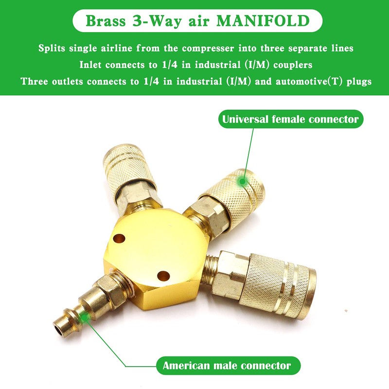 Tnuocke Air Splitter 3-Way Manifold Hex Style with 3 Pieces