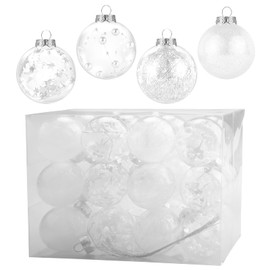 MytaYt Set of 24 Christmas Baubles, Christmas Tree Decorations, White Christmas Tree Baubles with Box, Christmas Tree Baubles, Stuffable Christmas Tree Baubles, Transparent Christmas Tree Baubles for