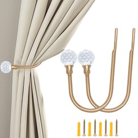 ALEENFOON 2 PCS Crystal Curtain Tieback Hooks U Style Metal TieBacks for Curtains Modern Design Tiebacks for Voiles Curtain Holdback (Gold)