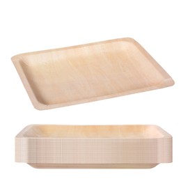 GRÄWE Disposable Plates Set - Wooden Plates - Pack of 25 - Sturdy Party Plates for 25 People, 26.5 x 21.5 cm, More Stable than Paper Plates - Ideal as Party Tableware and Disposable Tableware