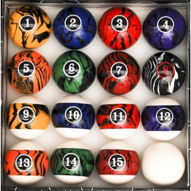 Iszy Billiards Pool Balls - 16 Piece Cue Ball Set for Pool Table and Display - 2 1/4 Inch, 6 Ounce Regulation Size Billiard Balls - Dark Marble Style
