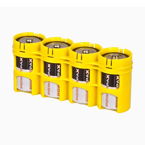 Storacell by Powerpax SlimLine D Battery Caddy, Yellow, Holds 4 Batteries