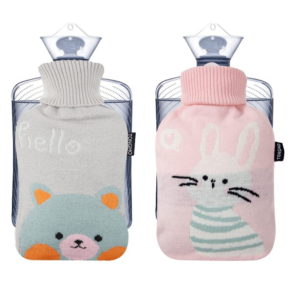 TONGMO Eco Hot Water Bottle, Water Injection Type, Set of 2, 0.4 gal (1.8 L), Knit Cover, Warm Goods, Water Leak Prevention, Cold Protection, Fatigue, Relieves Shoulders, Legs, Lumbar Compatible, Office, Bedroom, Unisex, Gift, Heating Equipment, Reusable