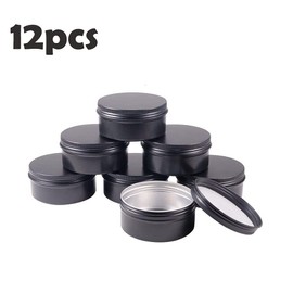 QQRR Empty Tins Pack of 12 Travel Cream Tin Round Cream Container with Screw Lid for Shop Creams, Ointments, Balms, Herbs, Nail Art (Black)