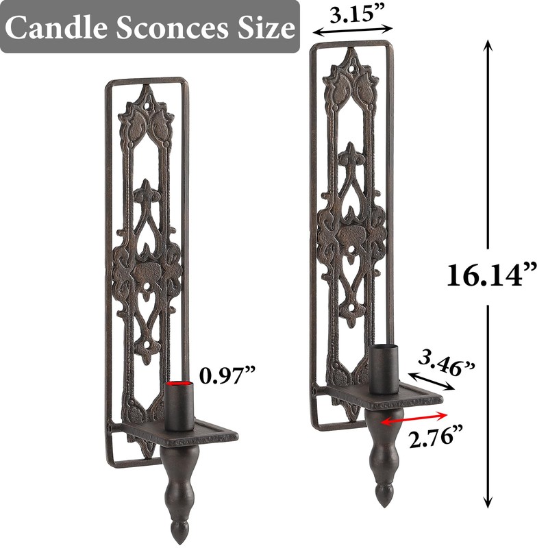 Ironlux Wall Candle Sconces Set of Two, Cast Iron Wall