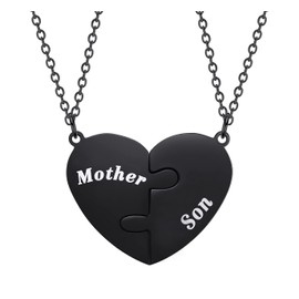Queyuen 2PCs Mother and Son Matching Love Heart Pendant Necklace Set Gifts Son to Mom Mother to Boys Jewelry