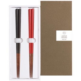 Sunlife S-04247 Octagonal Pottery Chopsticks for Parent and Child, Adult, Dishwasher Safe, Gift, Pair Set, Sumi, Black, Red, 8.9 inches (22.5 cm), Made in Japan