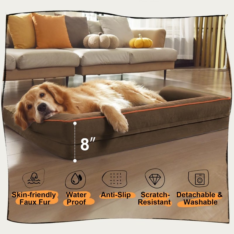 Large Dog Bed Orthopedic Washable: Extra Brown XL XLarge Big