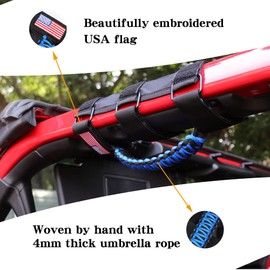 BESTAOO 2 x Roll Bar Grab Handles Paracord Grip Handle for Jeep Wrangler YJ TJ JK JL & Gladiator JT 1955-2022 UTV ATV, Fit for 2 to 4-inch Roll Bars, Upgrade Metal Buckle (Blue)