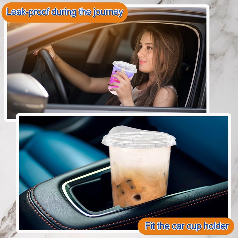 50 Pack 16 oz Clear Plastic Cups with Lids, Disposable